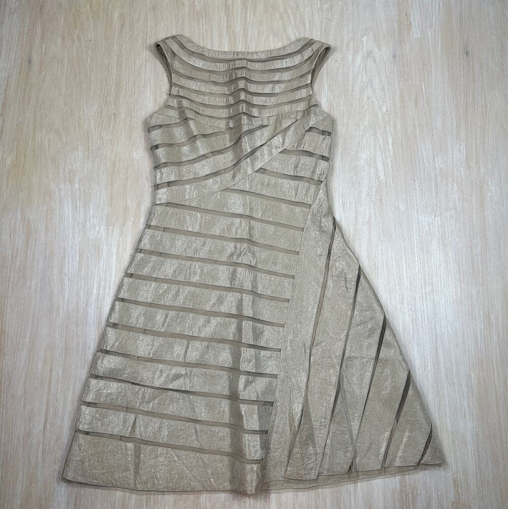 Adrianna Papell Champagne Shimmer Fit Flare Cocktail Party Dress Bandage Size 8